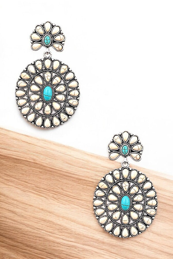 FAUX GEM FLORAL LINK DANGLE EARRING