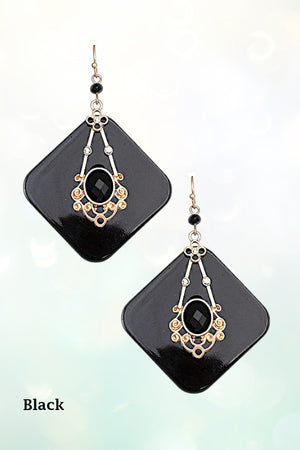 FILIGREE GEM ACCENT ACETATE DANGLE EARRING