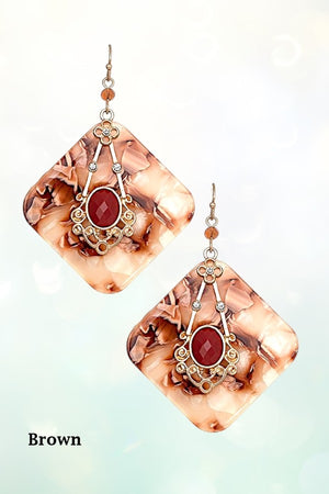 FILIGREE GEM ACCENT ACETATE DANGLE EARRING