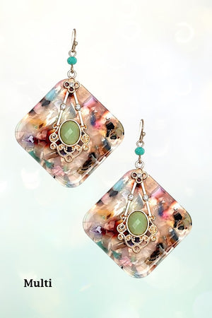 FILIGREE GEM ACCENT ACETATE DANGLE EARRING