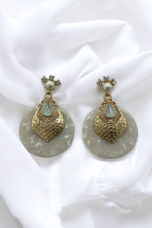 Shell Round Stone Filigree Drop Earring