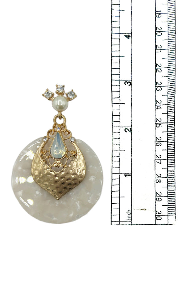 Shell Round Stone Filigree Drop Earring