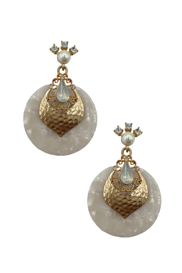 Shell Round Stone Filigree Drop Earring