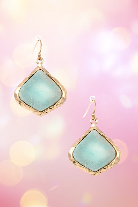 FRAMED GEMSTONE DANGLE EARRING