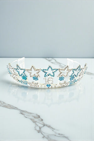 RHINESTONE PAVE STAR  SWEET 16 TIARA WITH TIP HAIR COMBS
