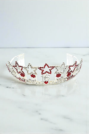 RHINESTONE PAVE STAR  SWEET 16 TIARA WITH TIP HAIR COMBS