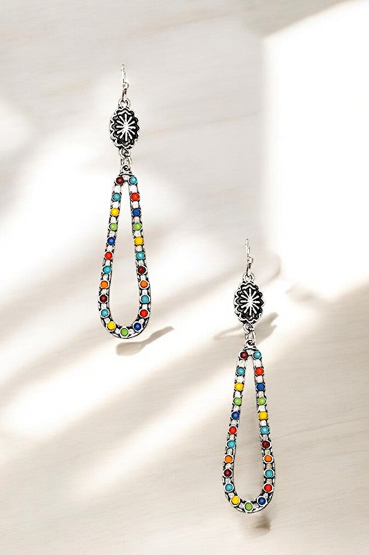 GEM PAVE OBLONG TEARDROP DANGLE EARRING