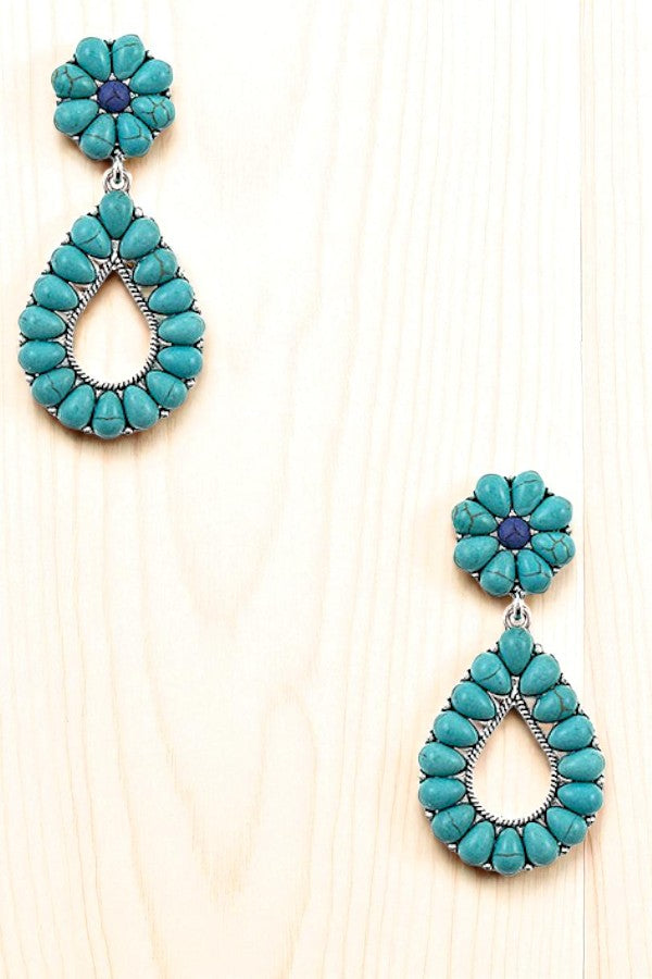 FAUX GEM FLORAL TEARDROP DANGLE EARRING