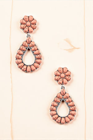 FAUX GEM FLORAL TEARDROP DANGLE EARRING