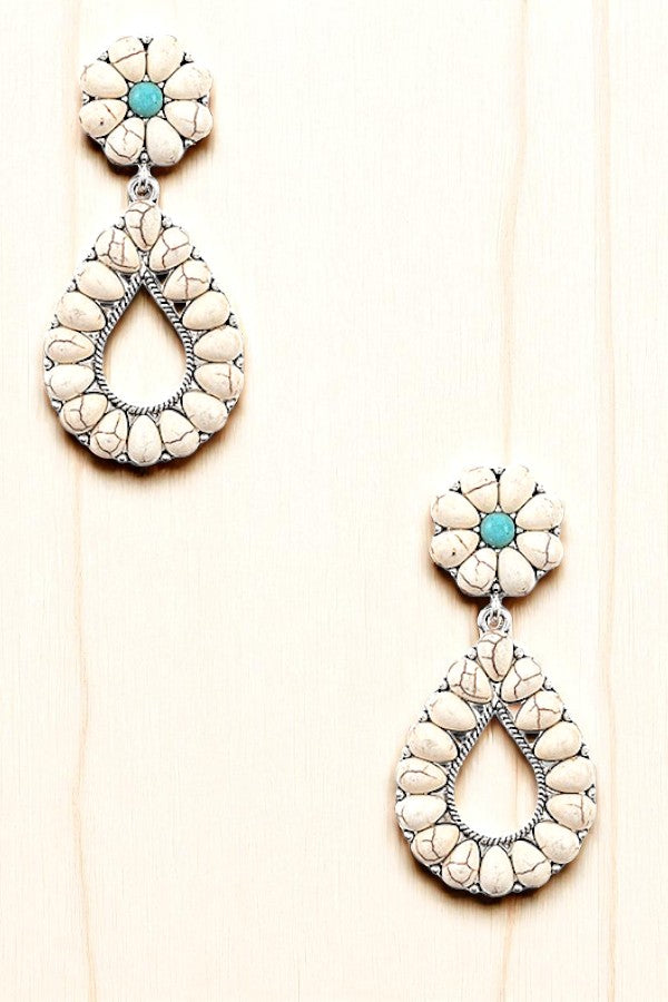 FAUX GEM FLORAL TEARDROP DANGLE EARRING