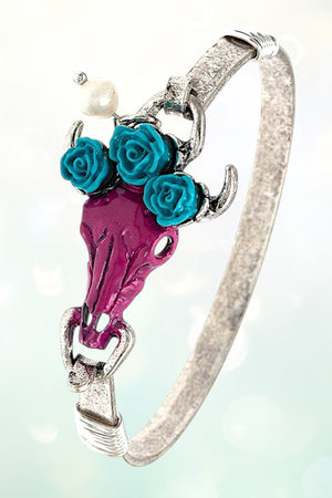 BULL HEAD ETCHED CHARM BANGLE BRACELET