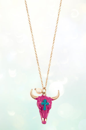 CROSS ETCHED BULL'S HEAD PENDANT NECKLACE EARRING SET