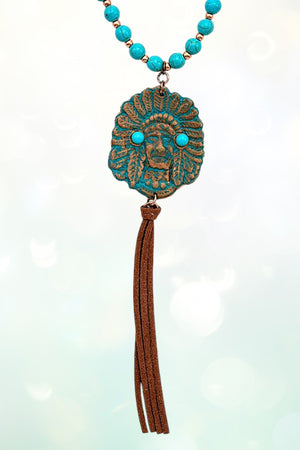 INDIAN CHIEF PENDANT BEADED NECKLACE SET