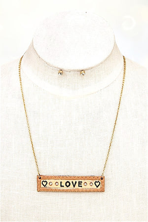 LOVE GEM ACCENT BAR PENDANT NECKLACE AND GEM STUD EARRING SET