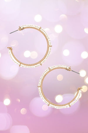 GLASS BEAD TWIST SEMI HOOP EARRING