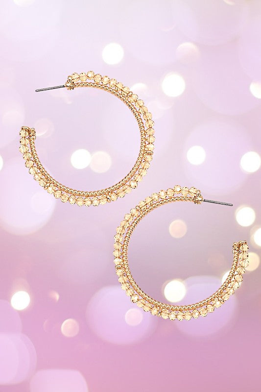 GLASS BEAD TWIST SEMI HOOP EARRING