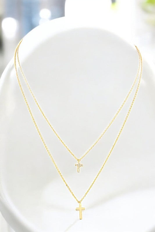 DOUBLE CROSS PENDANT NECKLACE