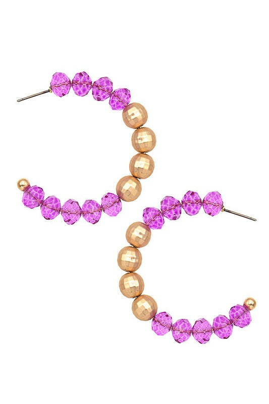 FACETED BEAD SEMI HOOP EARRING