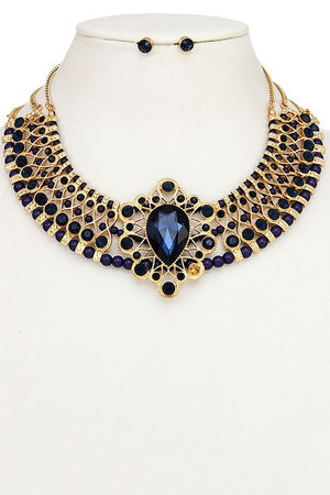 CRYSTAL GEM PAVE ORNATE BIB NECKLACE SET