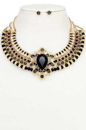 CRYSTAL GEM PAVE ORNATE BIB NECKLACE SET