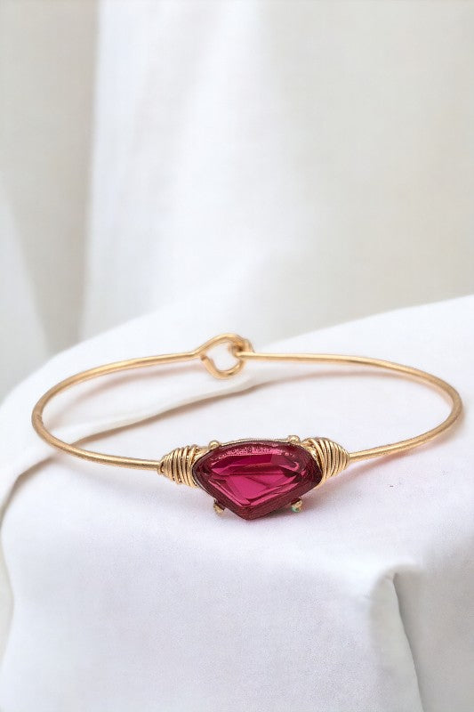 Faceted Stone Wire Bangle Bracelet