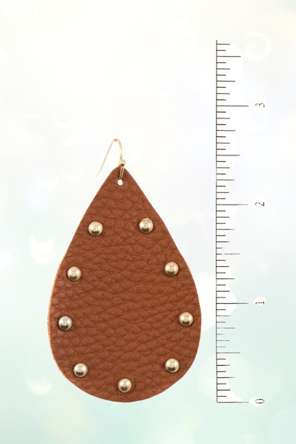 STUDDED FAUX LEATHER TEARDROP EARRING