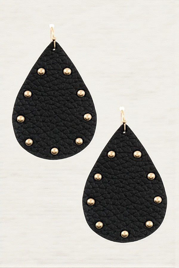 STUDDED FAUX LEATHER TEARDROP EARRING