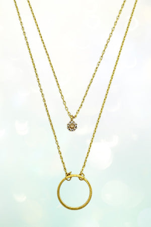 CZ STONE AND RING PENDANT LAYERED NECKLACE