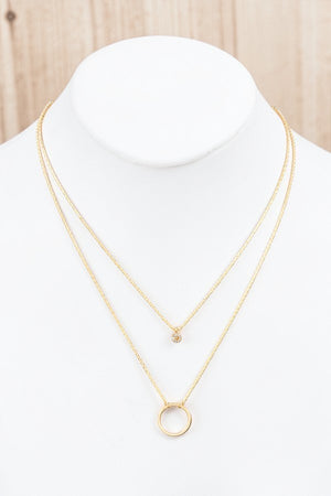 CZ STONE AND RING PENDANT LAYERED NECKLACE