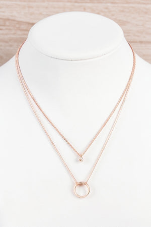 CZ STONE AND RING PENDANT LAYERED NECKLACE