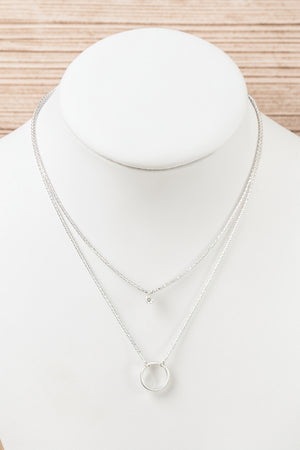 CZ STONE AND RING PENDANT LAYERED NECKLACE