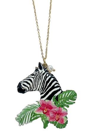 Zebra Pendant Long Necklace Set