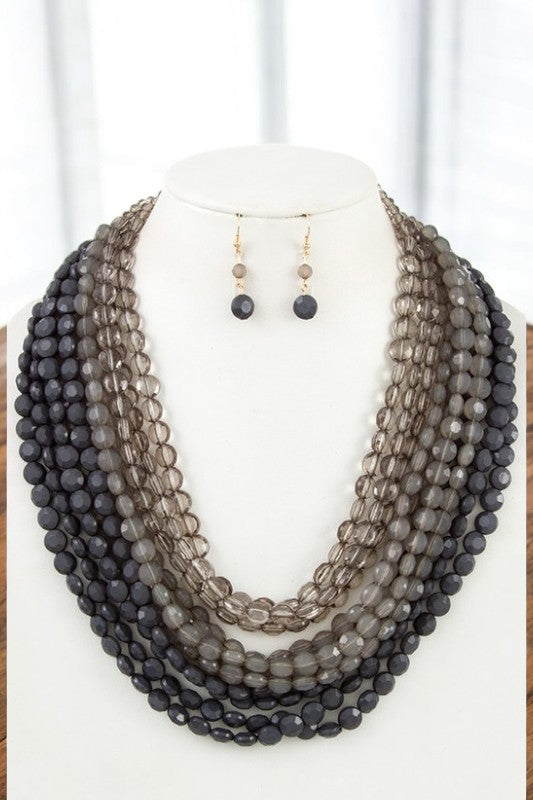 FACETED BEAD MULTI ROW NECKLACE SET