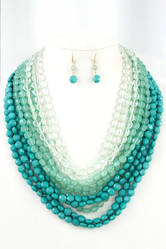 FACETED BEAD MULTI ROW NECKLACE SET