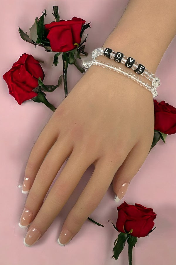 Love Faceted Glass Bead Bracelet Set