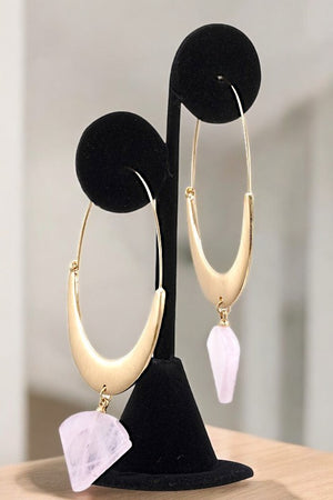 OVAL HOOP TRIANGLE GEM DANGLE EARRING