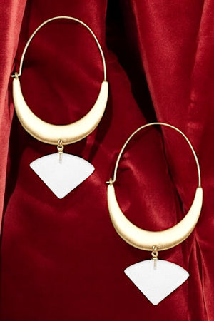 OVAL HOOP TRIANGLE GEM DANGLE EARRING