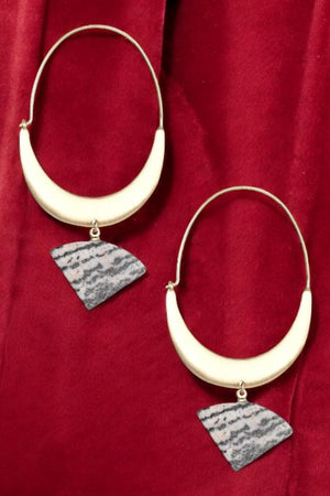 OVAL HOOP TRIANGLE GEM DANGLE EARRING