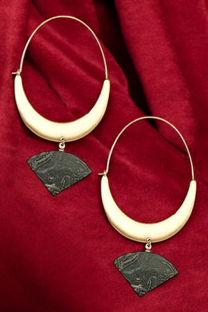 OVAL HOOP TRIANGLE GEM DANGLE EARRING