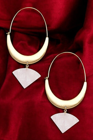 OVAL HOOP TRIANGLE GEM DANGLE EARRING