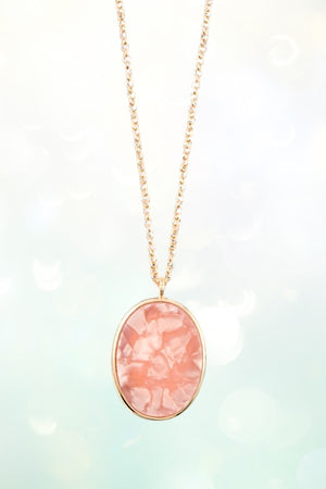 OVAL LUCITE PENDANT LONG NECKLACE AND BALL STUD EARRING SET