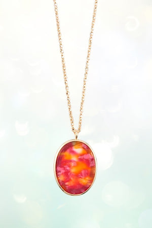 OVAL LUCITE PENDANT LONG NECKLACE AND BALL STUD EARRING SET