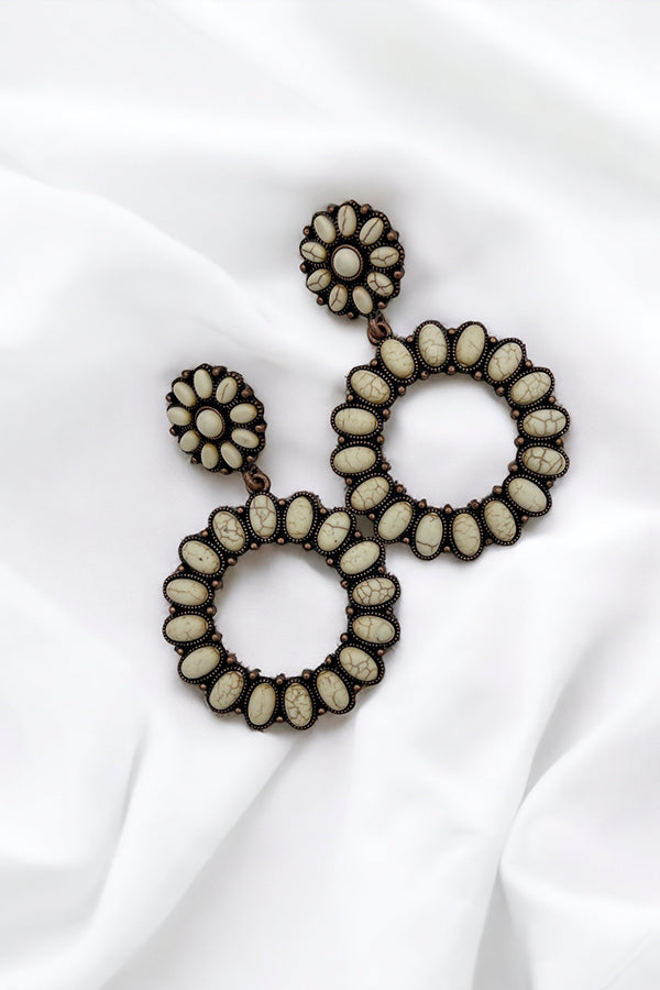 Round Floral Gem Link Drop Earring