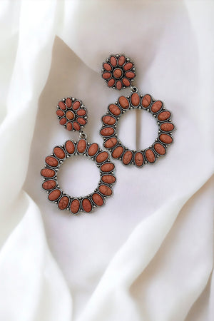 Round Floral Gem Link Drop Earring