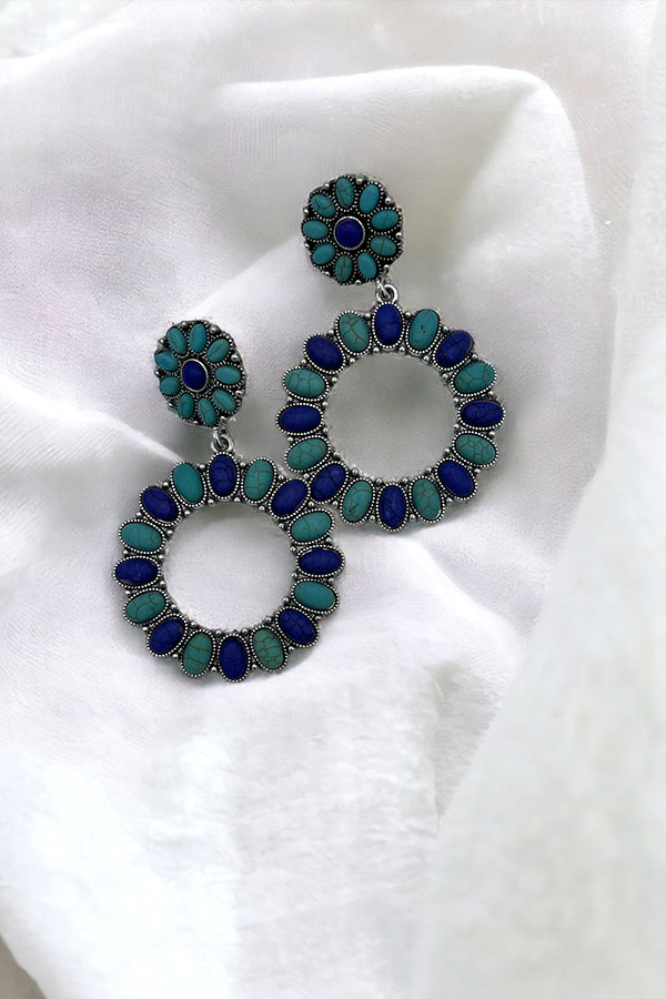 Round Floral Gem Link Drop Earring