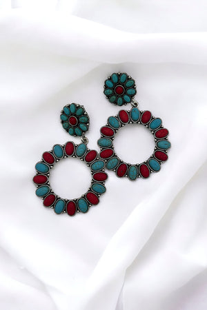 Round Floral Gem Link Drop Earring