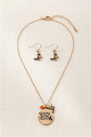 WITCH WAY TO THE TREATS NECKLACE AND DANGLE EARRING SET