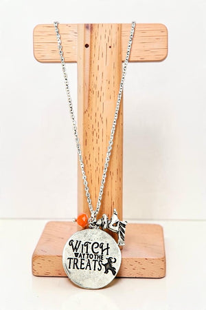 WITCH WAY TO THE TREATS NECKLACE AND DANGLE EARRING SET