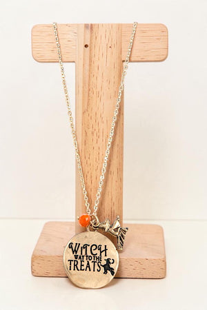 WITCH WAY TO THE TREATS NECKLACE AND DANGLE EARRING SET