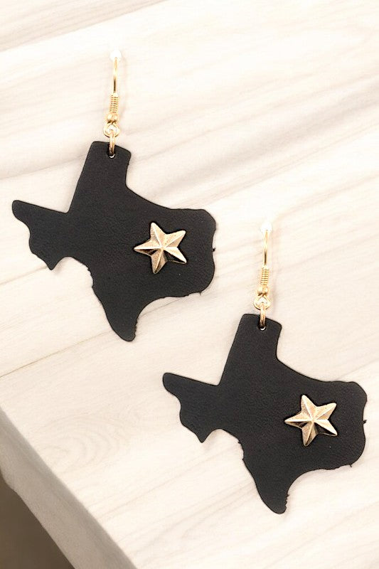 TEXAS STAR ACCENT FAUX LEATHER DROP EARRING